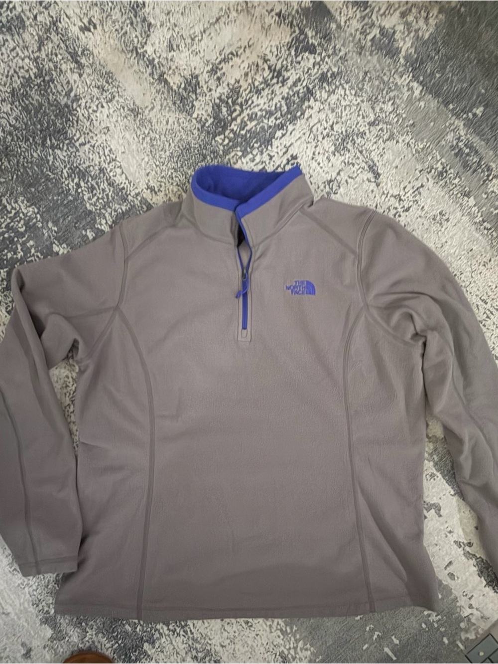 The North Face Women's Gray Fleece Quarter-Zip with Blue Trim